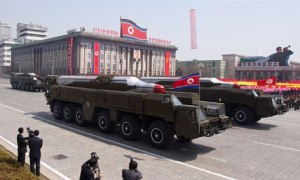 North Korean Musudan-class missiles displayed during a 2012 military parade